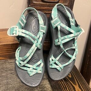 Chaco Aqua and Charcoal Strappy Sandals